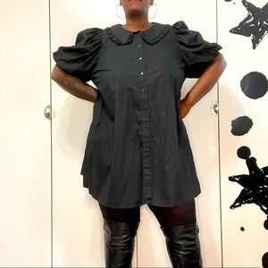 H&M Black Minidress/Tunic with puffy sleeves and exaggerated collar XXL